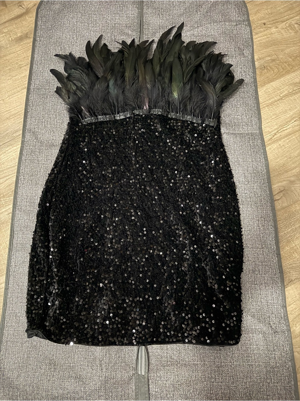 Black Sequin Feather Mini Dress